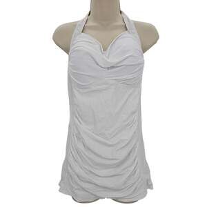 Tempt Me Womans size 3XL Retro Halter Neck Boyleg One Piece Swimsuit White NWOT